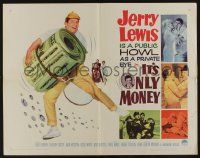 4c297 IT'S ONLY MONEY 1/2sh '62 wacky private eye Jerry Lewis carrying enormous wad of cash!