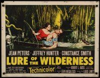 4c326 LURE OF THE WILDERNESS 1/2sh '52 sexy Jean Peters holding wounded Jeff Hunter in swamp!