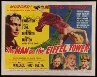 4c334 MAN ON THE EIFFEL TOWER 1/2sh R54 Charles Laughton & Franchot Tone in Paris!