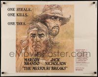 4c344 MISSOURI BREAKS 1/2sh '76 art of Marlon Brando & Jack Nicholson by Bob Peak!