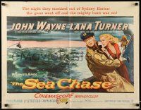 4c417 SEA CHASE 1/2sh '55 sexy Lana Turner is the fuse of John Wayne's floating time bomb!