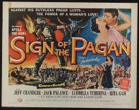4c429 SIGN OF THE PAGAN style A 1/2sh '54 cool art of Jack Palance as Attila the Hun, Jeff Chandler
