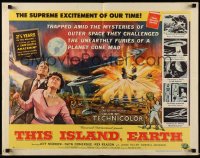 4c001 THIS ISLAND EARTH style A 1/2sh '55 sci-fi classic, great art with aliens by Reynold Brown!