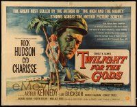 4c471 TWILIGHT FOR THE GODS 1/2sh '58 great art of Rock Hudson & sexy Cyd Charisse on beach!