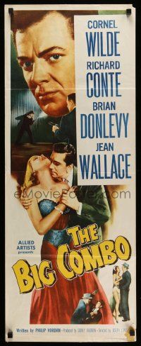 4c547 BIG COMBO insert '55 art of Cornel Wilde & sexy Jean Wallace, classic film noir!