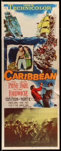 4c577 CARIBBEAN insert '52 barechested pirate John Payne & sexy Arlene Dahl!