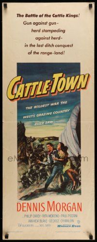 4c579 CATTLE TOWN insert '52 Dennis Morgan, Philip Carey, cool western action artwork!