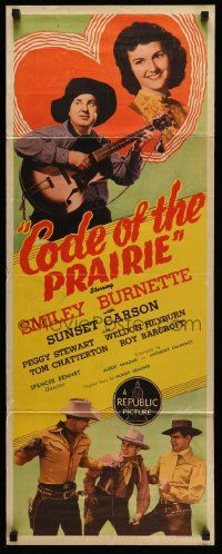 4c588 CODE OF THE PRAIRIE insert '44 Smiley Burnette, Sunset Carson, Peggy Stewart, Barcroft!
