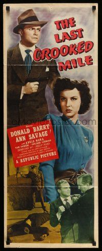 4c717 LAST CROOKED MILE insert '46 detective Don Red Barry, sexiest Ann Savage, crime thriller!