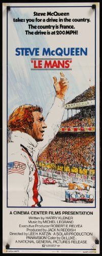 4c725 LE MANS insert '71 classic Tom Jung artwork of race car driver Steve McQueen waving at fans!