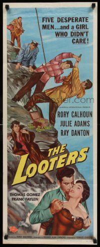 4c732 LOOTERS insert '55 romantic image of Rory Calhoun & Julie Adams, trapped on a mountain!