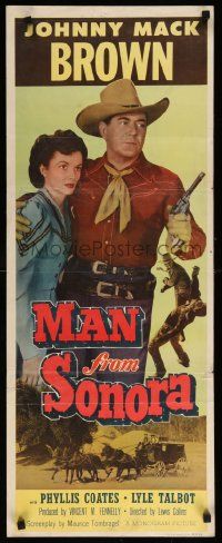 4c746 MAN FROM SONORA insert '51 great image of cowboy Johnny Mack Brown + pretty Phyllis Coates!