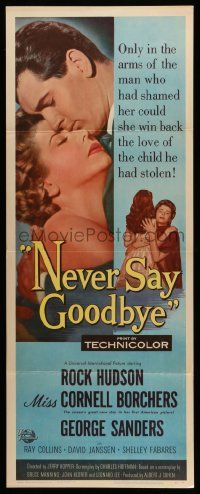 4c770 NEVER SAY GOODBYE insert '56 close up of Rock Hudson holding Miss Cornell Borchers!