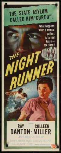 4c772 NIGHT RUNNER insert '57 art of crazed Ray Danton, are mental patients turned loose too soon!