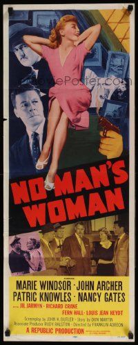 4c774 NO MAN'S WOMAN insert '55 cool art of gun pointing at sleazy smoking bad girl Marie Windsor!