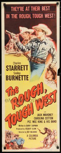 4c836 ROUGH TOUGH WEST insert '52 western art of Starrett as the Durango Kid & firefighter Smiley!