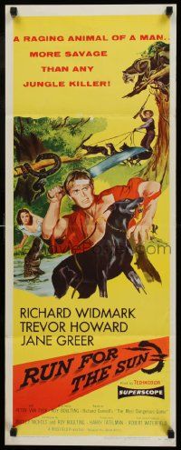 4c840 RUN FOR THE SUN insert '56 Richard Widmark finds Nazis in Central American jungle!