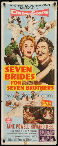 4c861 SEVEN BRIDES FOR SEVEN BROTHERS insert '54 art of Jane Powell & Howard Keel, classic musical!