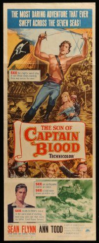 4c887 SON OF CAPTAIN BLOOD insert '63 giant full-length art of barechested pirate Sean Flynn!