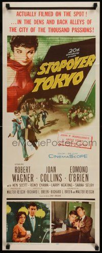 4c910 STOPOVER TOKYO insert '57 artwork of sexy Joan Collins & spy Robert Wagner in Japan!