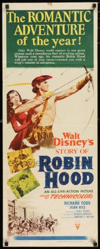 4c913 STORY OF ROBIN HOOD insert '52 Richard Todd with bow & arrow, Joan Rice, Walt Disney!