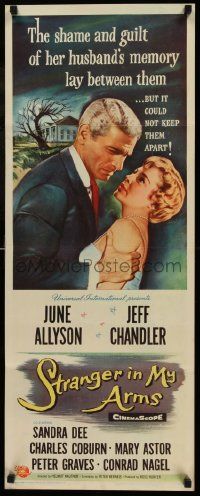 4c918 STRANGER IN MY ARMS insert '59 close up of Jeff Chandler grabbing pretty June Allyson!