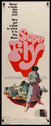 4c926 SUPER FLY insert '72 great artwork of Ron O'Neal with car & girl sticking it to The Man!