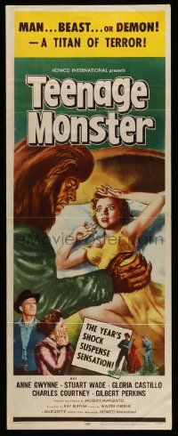 4c933 TEENAGE MONSTER insert '57 great art of wacky beast attacking sexy Anne Gwynne in bed!