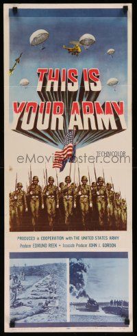 4c940 THIS IS YOUR ARMY insert '54 patriotic military artwork of soldiers marching in formation!