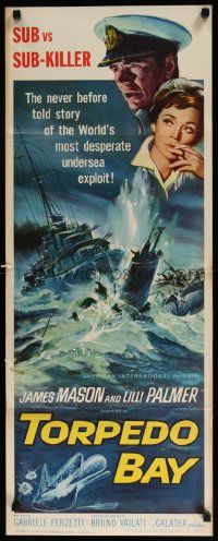 4c952 TORPEDO BAY insert '64 James Mason, Lilli Palmer, art of destroyer ramming submarine!