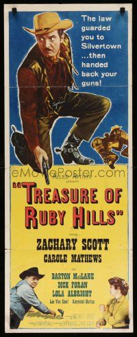 4c956 TREASURE OF RUBY HILLS insert '55 full-length close up of kneeling Zachary Scott with gun!