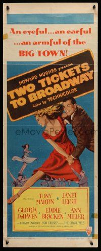 4c961 TWO TICKETS TO BROADWAY insert '51 great art of Janet Leigh & Tony Martin, Howard Hughes!