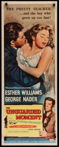 4c966 UNGUARDED MOMENT insert '56 close up art of teacher Esther Williams threatened by John Saxon!