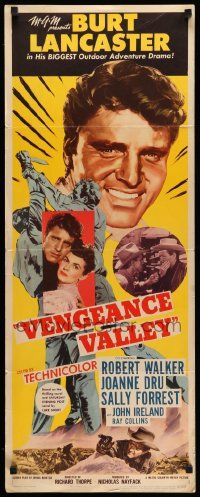 4c974 VENGEANCE VALLEY insert '51 different art of Burt Lancaster, Joanne Dru!
