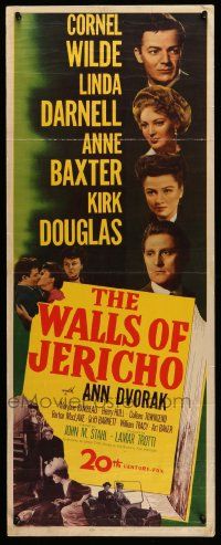 4c979 WALLS OF JERICHO insert '48 Cornel Wilde, Linda Darnell, Ann Baxter & Kirk Douglas!