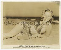 4d206 ALEXIS SMITH 8.25x10 still '40s sexy smiling portrait wearing swimsuit laying on the beach!