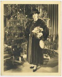 4d276 EDNA MAY OLIVER deluxe 8x10 still '20s full-length in fur coat by giant Christmas tree!
