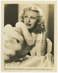 4d301 GINGER ROGERS 8x10.25 still '35 beautiful smiling close up wrapped in white fur from Roberta!
