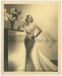 4d336 JEAN HARLOW deluxe 8x10 still '37 super sexy portrait sheer evening gown from Saratoga!