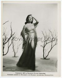4d344 JEANNE CRAIN 8.25x10.25 still '57 full-length in beautiful gown posing on fake forest set!