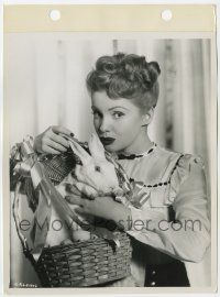 4d355 JOAN LESLIE 8x11 key book still '40s great close up posing with Easter bunny in basket!