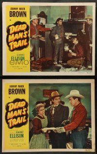 4f903 DEAD MAN'S TRAIL 2 LCs '52 Johnny Mack Brown, James Ellison, western action!