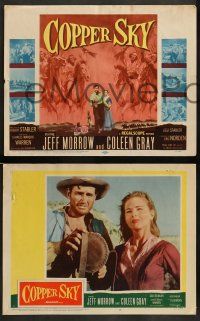 4f103 COPPER SKY 8 LCs '57 romantic close up of Jeff Morrow kissing Coleen Gray!