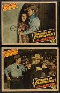 4f827 OUTLAWS OF STAMPEDE PASS 3 LCs '43 Johnny Mack Brown rescues pretty Ellen Hall!