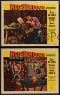 4f726 RED SUNDOWN 4 LCs '56 great cowboy western images of Rory Calhoun & Dean Jagger!