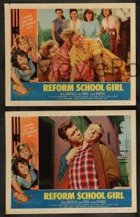 4f834 REFORM SCHOOL GIRL 3 LCs '57 AIP, one w/ great image of bad girls catfighting in the dirt!