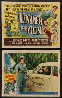 4f459 UNDER THE GUN 8 LCs '51 convict Richard Conte on the run, sexy Audrey Totter!