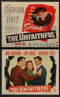 4f464 UNFAITHFUL 8 LCs '47 sexy Ann Sheridan, Lew Ayres, Zachary Scott, love triangle film noir!