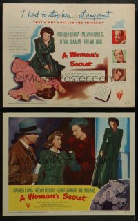 4f476 WOMAN'S SECRET 8 LCs '49 Maureen O'Hara, Melvyn Douglas, Nicholas Ray film noir!