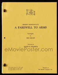 4g205 FAREWELL TO ARMS script October 22, 1956, screenplay by Ben Hecht from Hemingway novel!